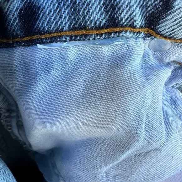 Distressed Blue Denim Jeans W/ Rhinestone Trim & Raw Hem For Women - Picture 8 of 14